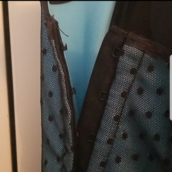 Teal and Black Satin and Lace Corset - Picture 4 of 5